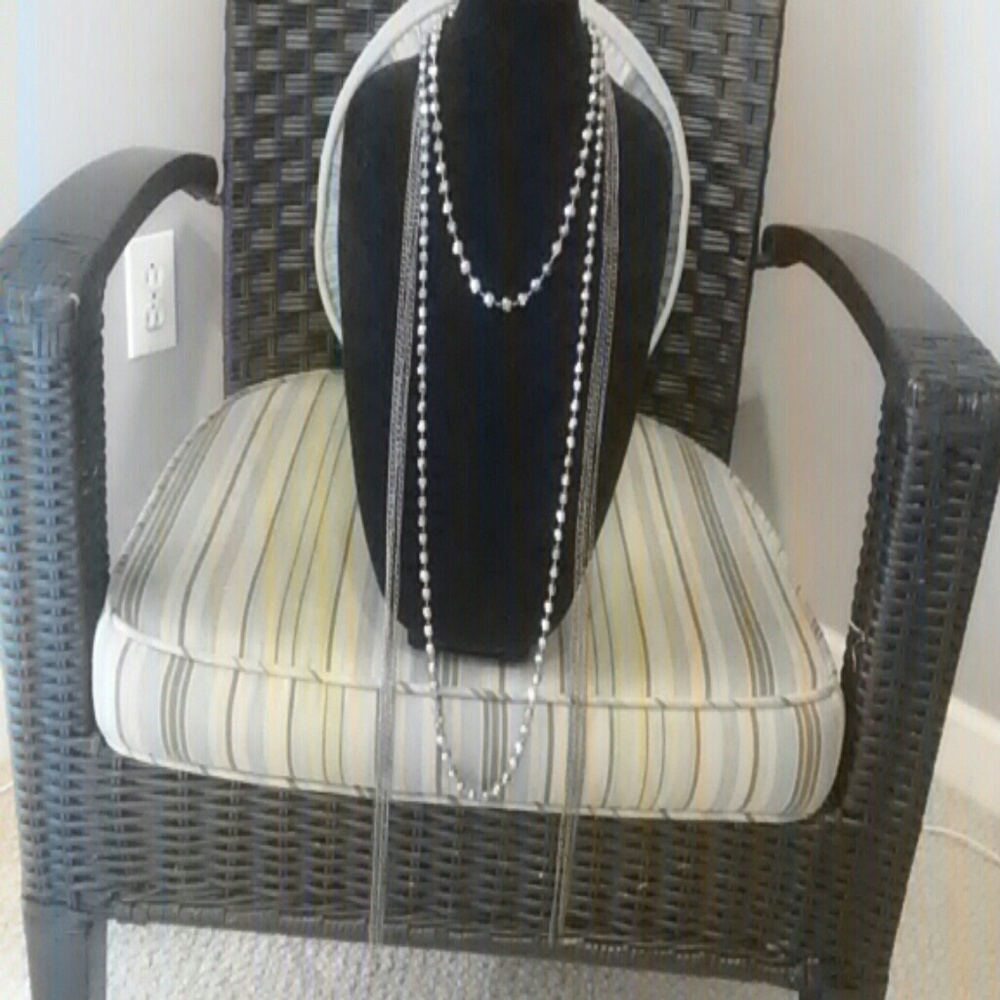 Gray‎ Monotone multi tier Bead & Chain Statement necklace